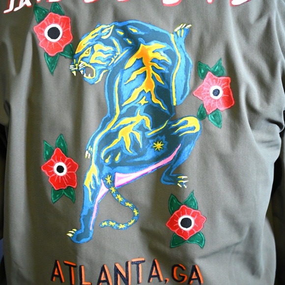 Hand-Painted Army Green Bomber Jacket - Picture 2 of 5